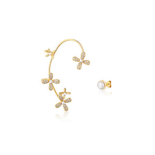 Jwl Luxury Pearls Pendientes asimétricos chapados en oro con perlas y circonitas - Pendientes Originales Jl0777 