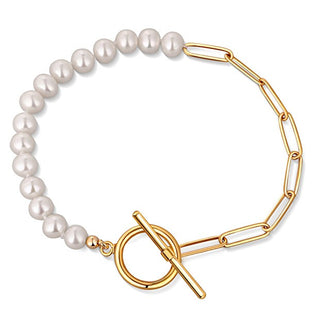 Jwl Luxury Pearls Pulsera Trendy chapada en oro con auténticas perlas de río Jl0789 