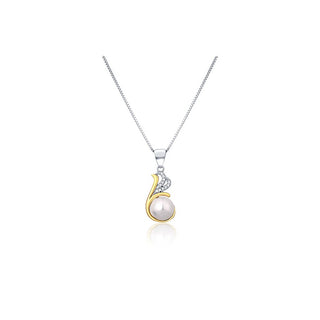 Jwl Luxury Pearls Collar bicolor de plata con perla auténtica y circonitas Jl0786 (Cadena, Colgante) 