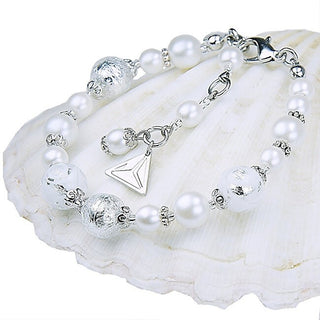 Lampglas Elegante Pulsera De Encaje Blanco Con Perlas Lampglas Y Plata Pura Bp1 