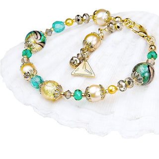 Lampglas Elegante Pulsera Green Sea World Con Perlas Lampglas Y Oro 24 Quilates Bp26 