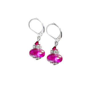 Lampglas Magníficos Pendientes Magenta Dream con Plata Pura y Perlas Lampglas Esh4 