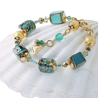 Lampglas Pulsera a juego Emerald Oasis con oro de 24K y perlas Lampglas Bcu68 