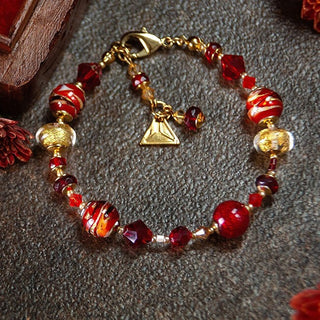 Lampglas Elegante Pulsera Scarlet Aura Con Perlas Lampglas Bp21 En Oro 24K 