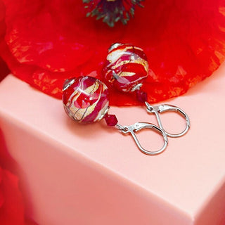 Lampglas Pendientes De Perlas Lampglas Royal Poppy Esa52/Chi En Oro 24K 