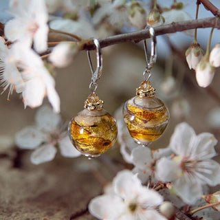 Lampglas Pendientes de panal en oro de 24 quilates con perlas Esa51/Chi 