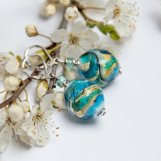 Lampglas Pendientes de perla con forma de sirenita en Lampglas en oro 24K y plata de ley Ero24 