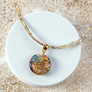 Lampglas Collar Doble Art Nouveau Con Oro 24K Y Perla Lampglas Np48 