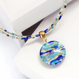 Lampglas Collar Doble Blue Capsule Con Perla Lampglas Np6 En Oro 24K 