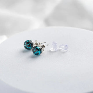 Lampglas Elegantes pendientes de botón Cobalt Nude con plata de ley y perlas Enm3/Ag/Rho-Pu 