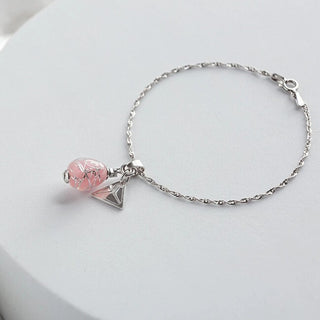 Lampglas Pulsera delicada rosa tenue nude con plata de ley en perla Lampglas Bnm5/Ag/Rho - Longitud: 18 Cm 