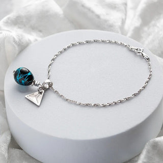 Lampglas Pulsera a juego color cobalto desnudo con plata de ley en perla Lampglas Bnm3/Ag/Rho - Longitud: 18 Cm 