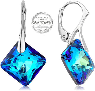 Levien Pendientes brillantes con cristales azules Princesa 