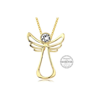 Levien Collar de cristal con ángel de la guarda chapado en oro 