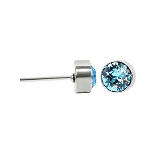 Levien Pendientes de botón de acero Fine Chaton Aquamarine 