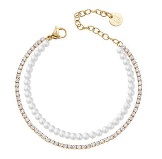 Liu Jo Pulsera Doble Chapada en Oro con Perlas Sintéticas Lj3027 