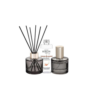 Maison Berger Paris Set de Regalo Difusor de Aromas Rosalie Gris + Recambio y Spray para el Hogar Intense Glitter 