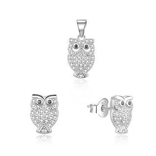 Moiss Conjunto de joyas con búho de plata juguetón S0000261 (Colgante, Pendientes) 