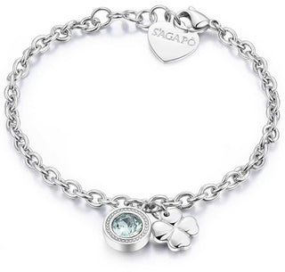 S'agapõ Bracciale In Acciaio Con Cristallo E Quadrifoglio Lucky Light Skt12 — Bracciale