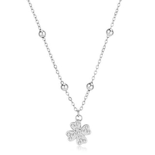 S'agapõ Collana Acciaio Quadrifoglio Cristalli Strega Swh04 — Collana