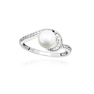 Silver Cat Anello In Argento Con Zirconi Cubici E Perla Vera SC496 Circuito 54 Mm — Anello