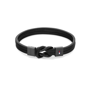 Tommy Hilfiger Bracelet moderne en cuir noir tressé avec nœud 2790442 