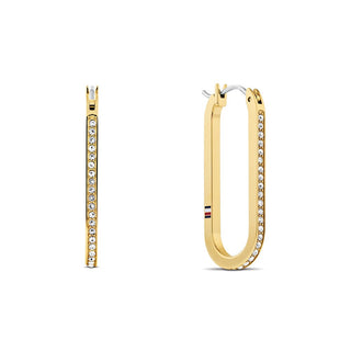 Tommy Hilfiger Orecchini Ovali Placcati Oro Con Cristalli Dog Tag — Orecchini