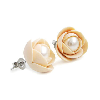 Troli Hellbeige blumenförmige Ohrringe mit Preciosa-Perlen 