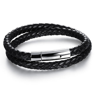 Troli Doppelarmband aus schwarzem Leder 