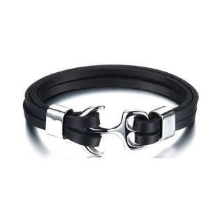 Troli Sort læderarmbånd med stålanker Swater 