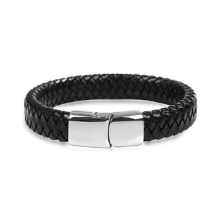 Troli Herrearmbånd i flettet snor i sort læder 