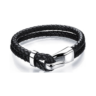 Troli Armbånd i sort læder med krog i stål Swater 
