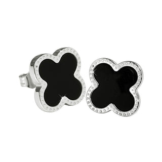Troli Ohrringe aus Stahl in Blumenform mit schwarzer Mitte Ke-006 