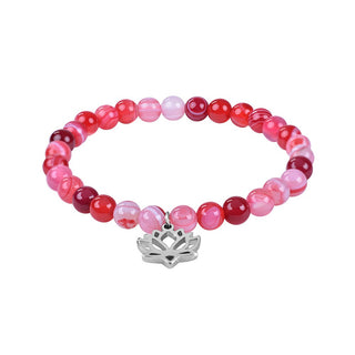Troli Armband aus rosa Achatperlen mit Lotusblume - Länge: 20 Cm 