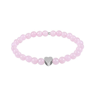 Troli Bracciale Quarzo Rosa Perline Cuore 18 cm — Bracciale