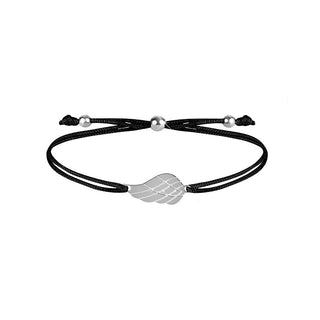 Troli Armband mit Kordel und Engel-Flügel Schwarz/Stahl 