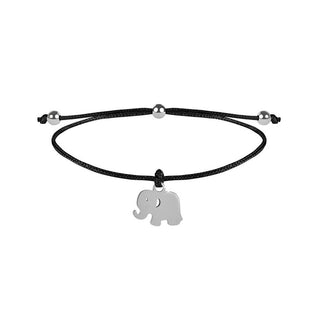 Troli Armband mit Kordelzug aus Stahl und schwarzem Elefanten 