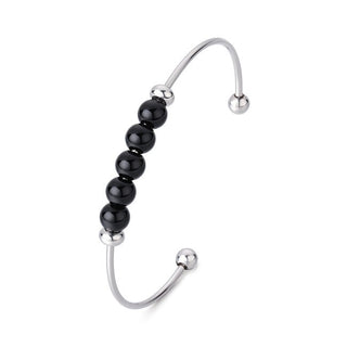 Troli Armband aus massivem Stahl mit Onyxperlen Vedb0138S-Hmn 