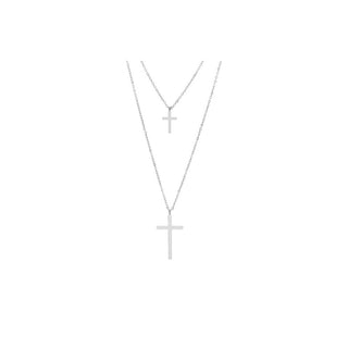 Troli Halskette mit doppeltem Kreuz aus Edelstahl ohne Tempo 