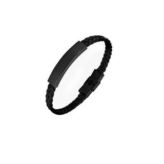 Troli Bracciale In Pelle Nera Con Chiusura In Acciaio STO3682 — Bracciale