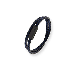 Troli Doppelarmband aus schwarzem und blauem Leder Pelle Vabob013 