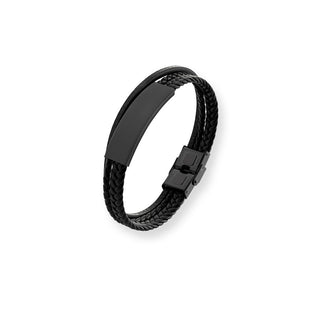 Troli Modernes schwarzes Herrenarmband aus Leder Vabob033 
