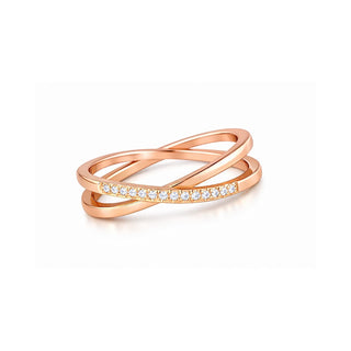 Troli Bague double en acier plaqué or avec zircons transparents en or rose - Circonférence : 57 mm 