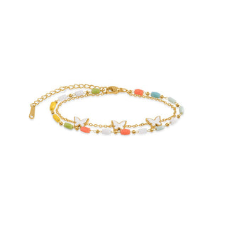 Troli Vergoldetes Armband mit bunten Perlen und Papillon 