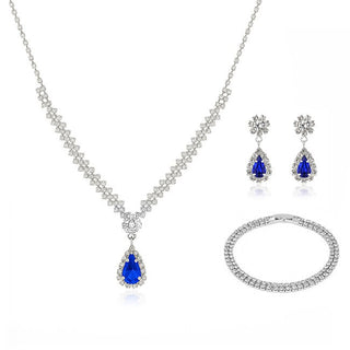 Troli Schmuckset für Damen mit blauen Drop-Zirkonia (Halskette, Armband, Ohrringe) 