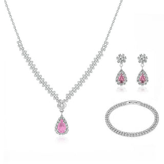 Troli Parure Zirconi Rosa Drop (Collana, Bracciale, Orecchini) — Set gioielli