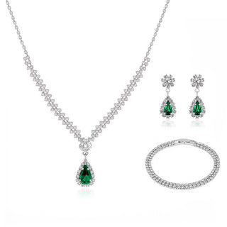 Troli Schmuckset für Damen mit grünen Tropfen-Zirkonia (Halskette, Armband, Ohrringe) 