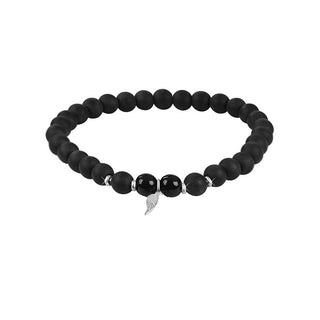 Troli Armband mit Onyxkugeln und Engelsflügel - Länge: 17 Cm 