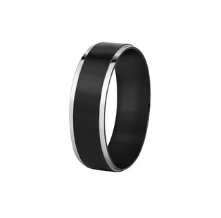 Troli Anello In Acciaio Nero Con Bordo Argentato 63 Mm — Anello