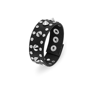 Troli Armband aus schwarzem Leder mit Leder-Nieten 